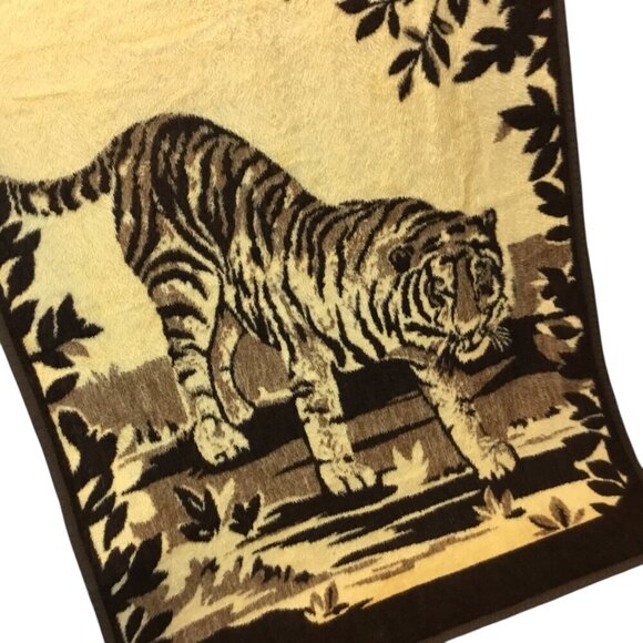 Vtg Homemaker Industries Safari Tiger Reversible Blanket Plush Throw Germany - Picture 4 of 13